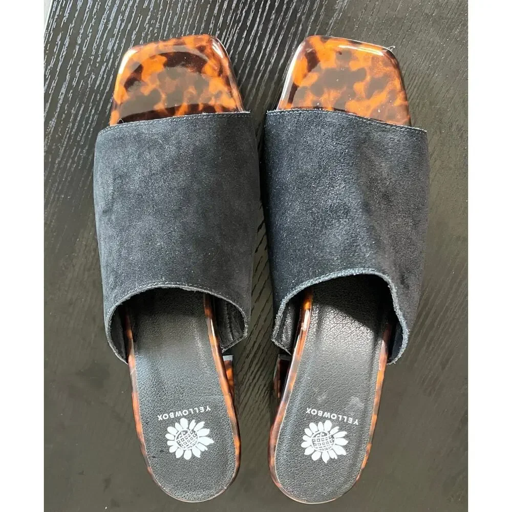 NWOB Yellow Box "Chanelle" square toe black suede chunky Y2K block heels - Picture 2 of 8